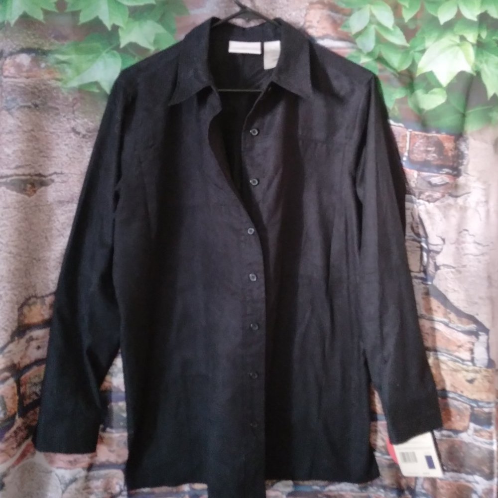 Stain Resis. Long Sleeve Button Down Top